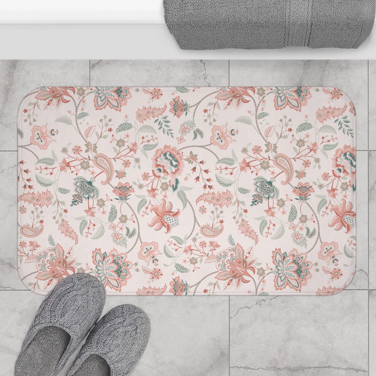 Belvedere Chintz Bath Mat Peach