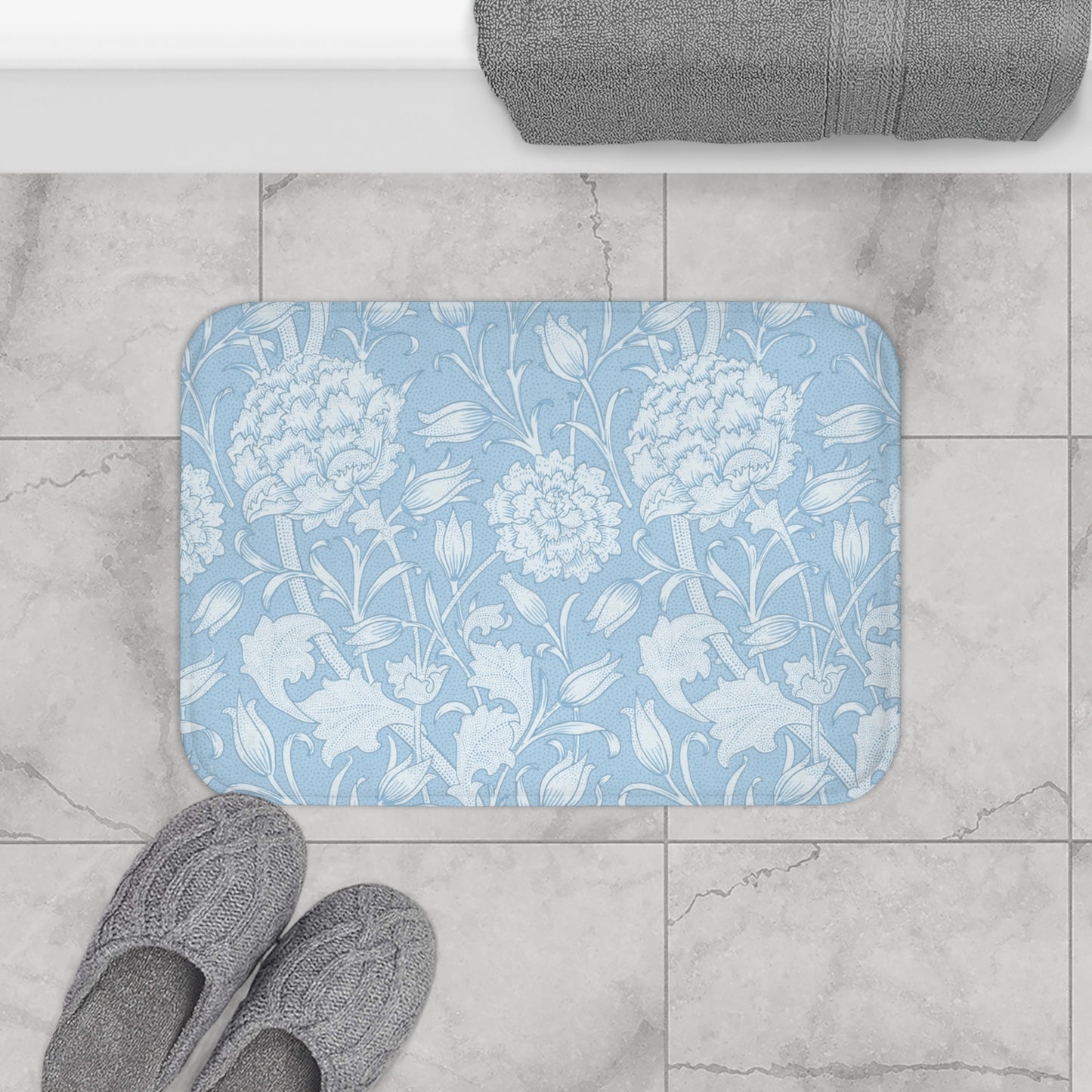 William Morris Bath Mat Pink & Rose Cornflower Blue