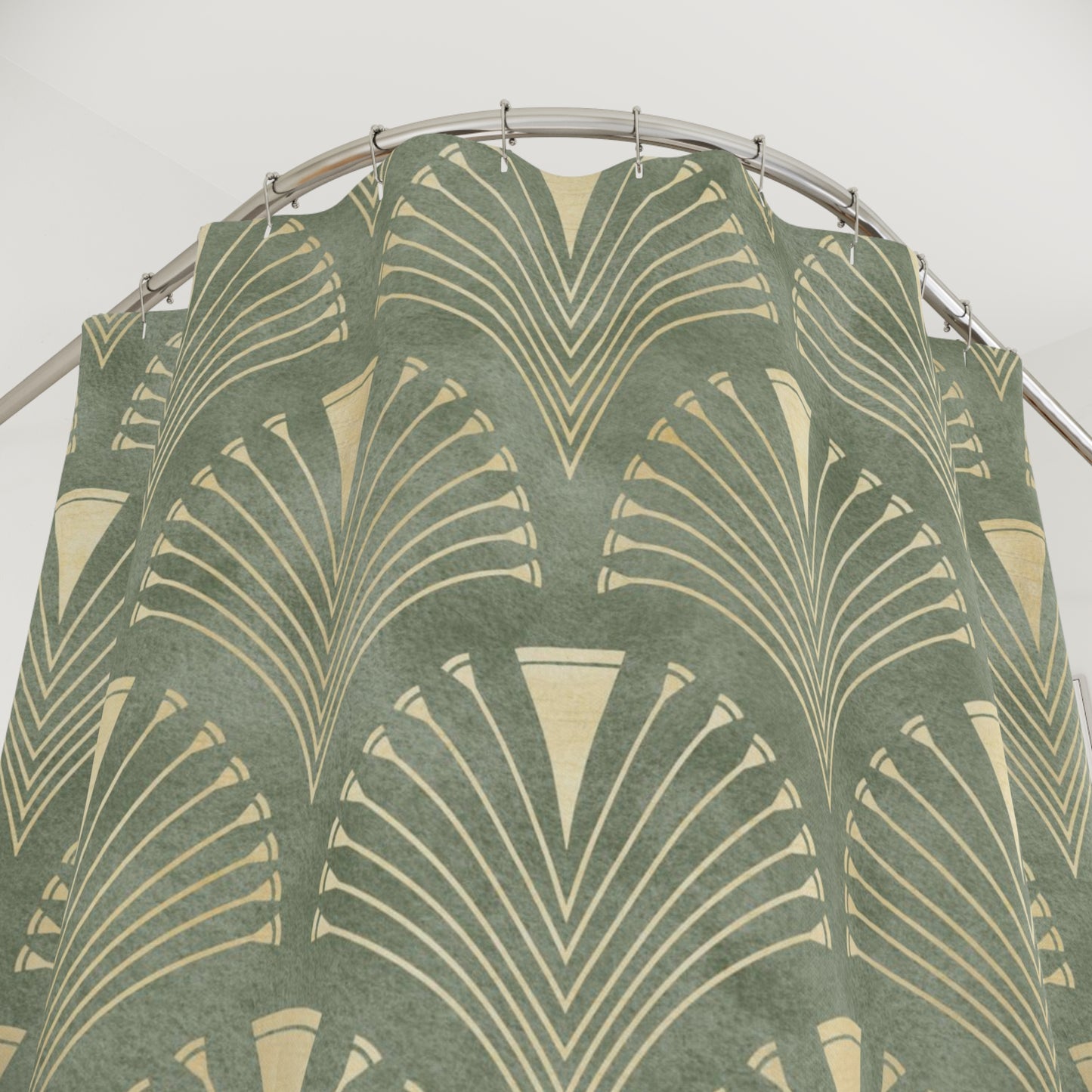 Art Deco Golden Sage Green Shower Curtain