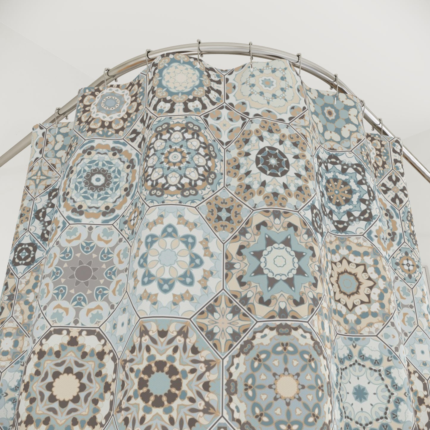 Azulejos Shower Curtain Beige Blue