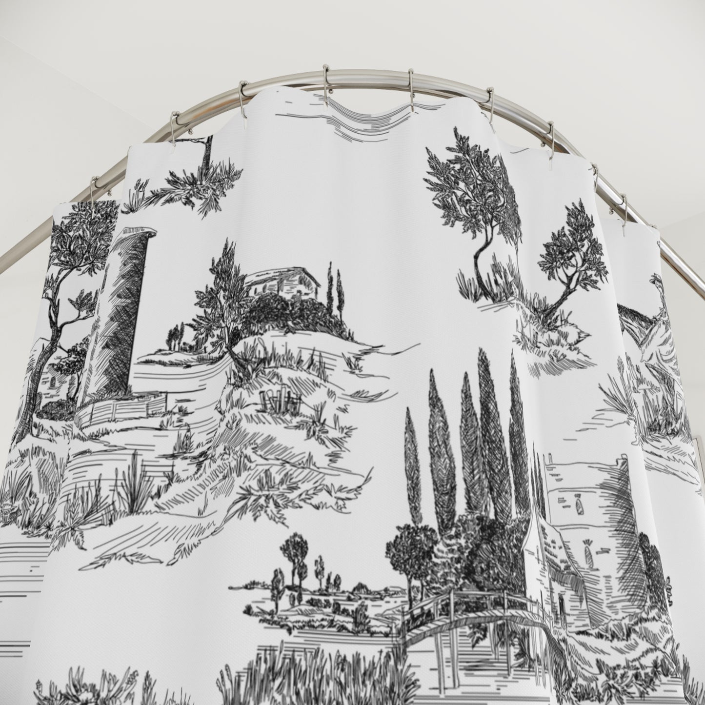 Black Toile de Jouy Shower Curtain