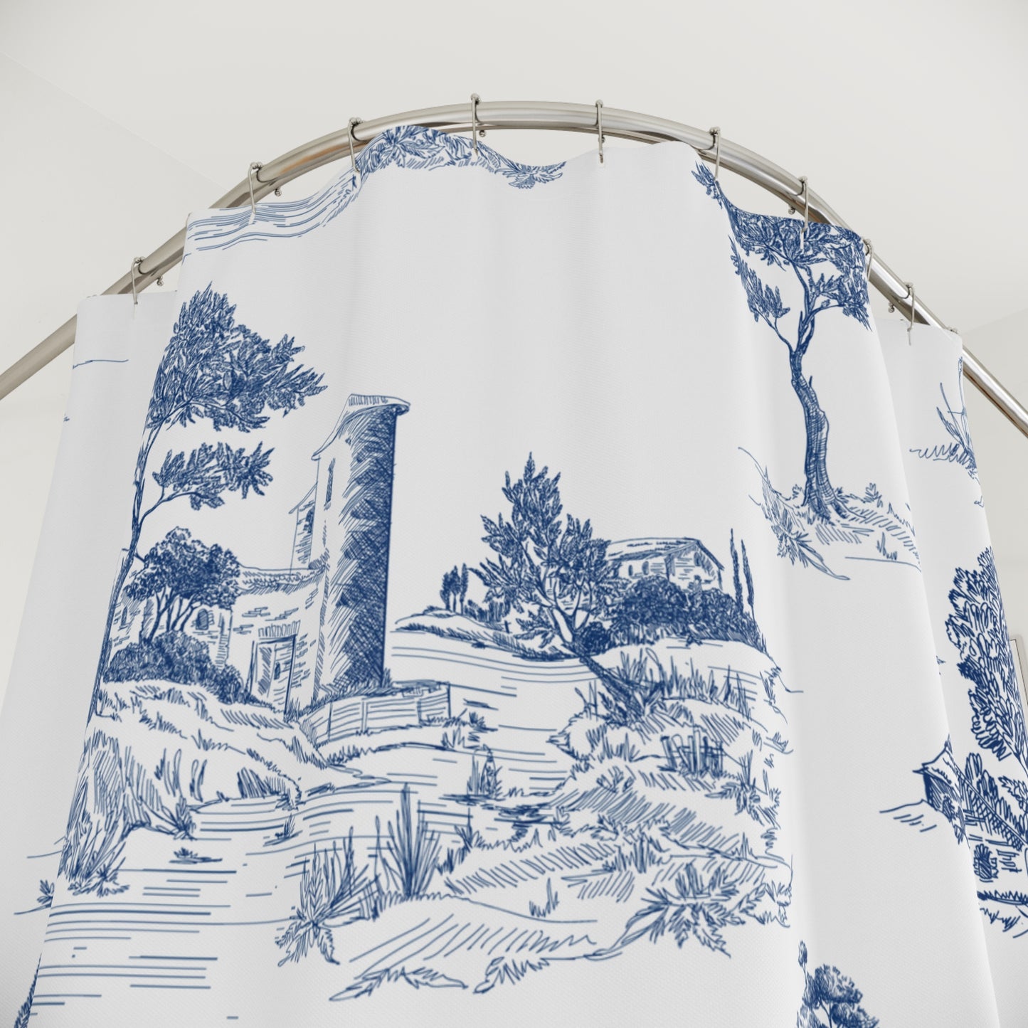 Blue Toile de Jouy Shower Curtain