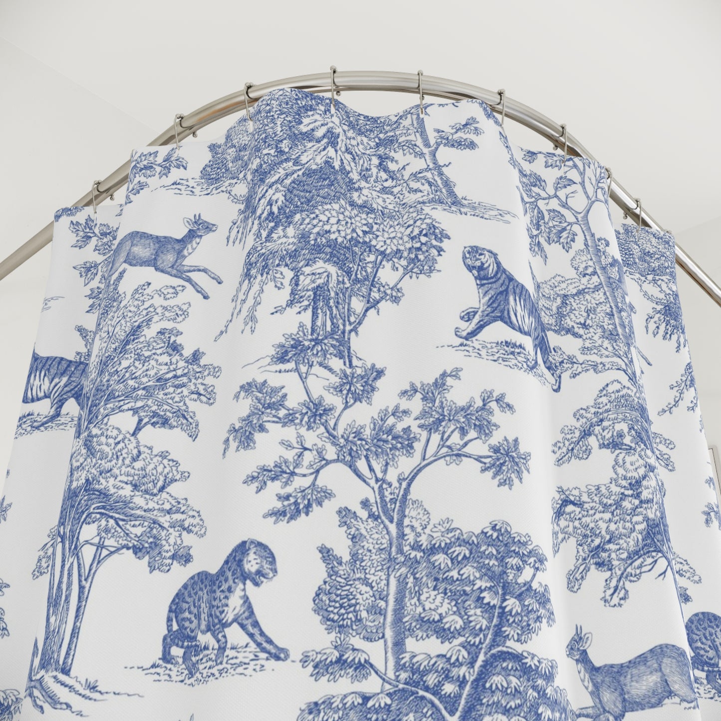 Blue Tiger Jungle Toile Shower Curtain