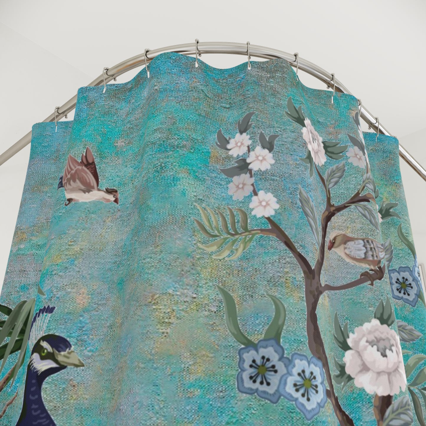 Chinoiserie Blue Peacock Shower Curtain