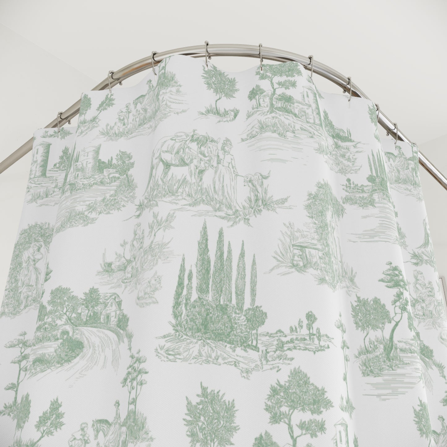 Vintage Toile de Jouy Sage Green Shower Curtain