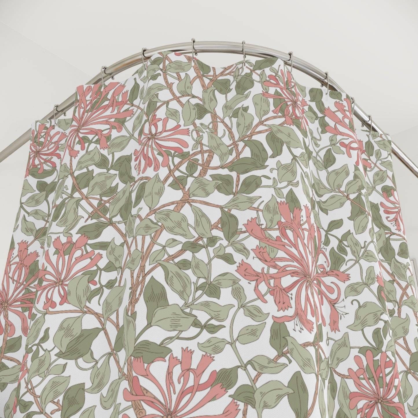 William Morris Shower Curtain Honeysuckle Green Pink