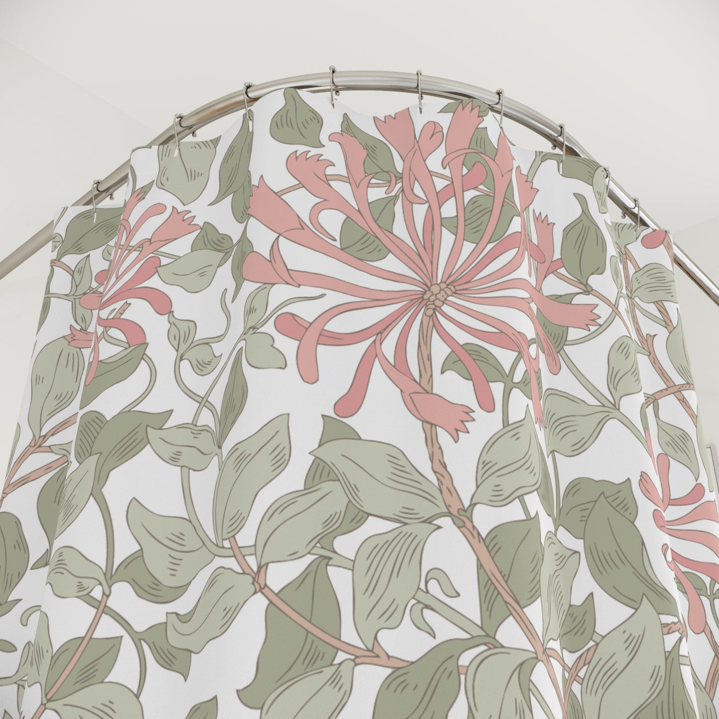 William Morris Honeysuckle Soft Pink & Green Shower Curtain