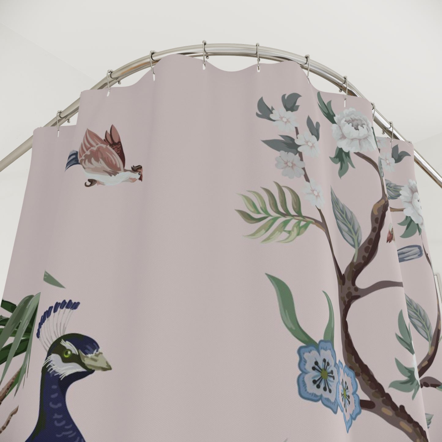 Chinoiserie Blush Pink Peacock Shower Curtain