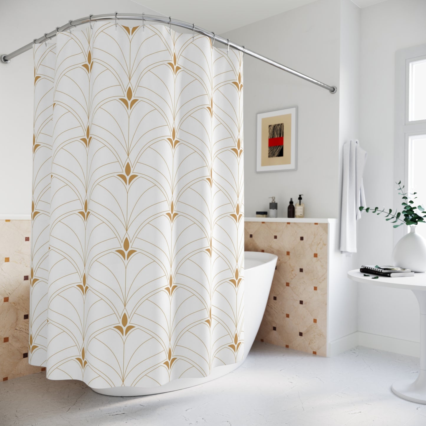 Art Deco Shower Curtain White & Gold