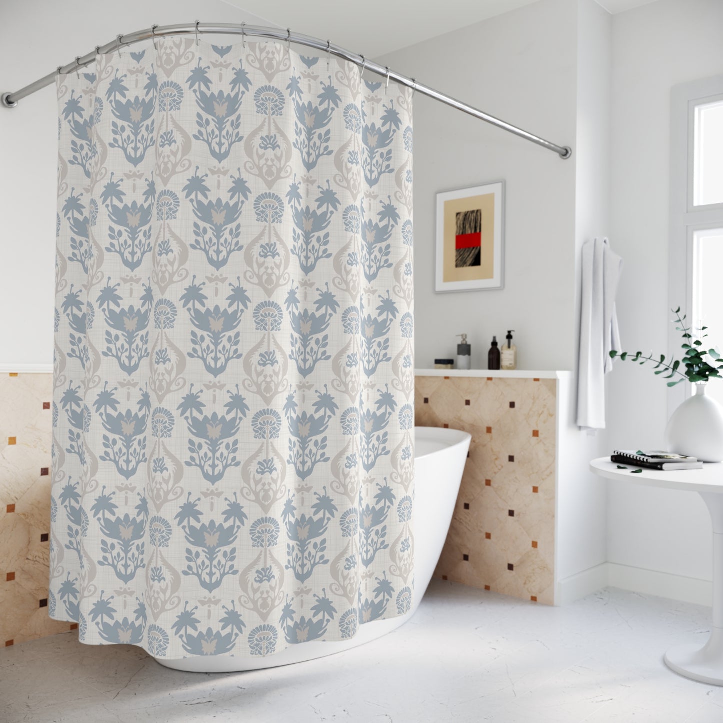 Art Nouveau Shower Curtain French Blue & Beige