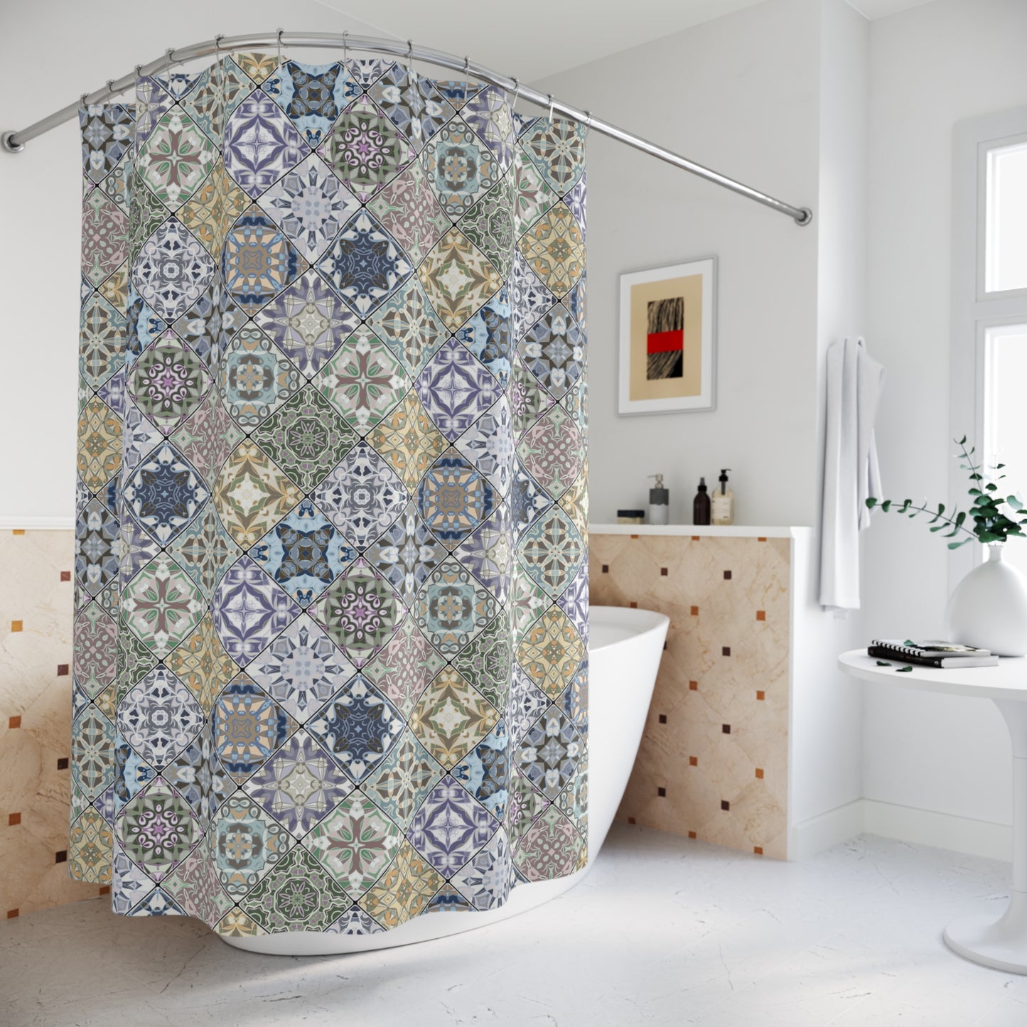 Azulejos Shower Curtain Blue Multi