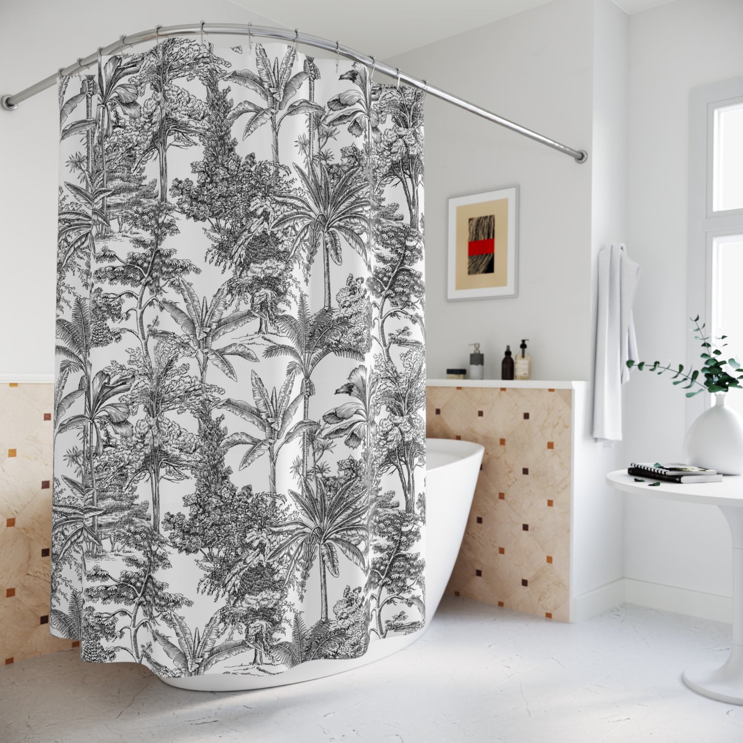 Black Jungle Leaves Shower Curtain