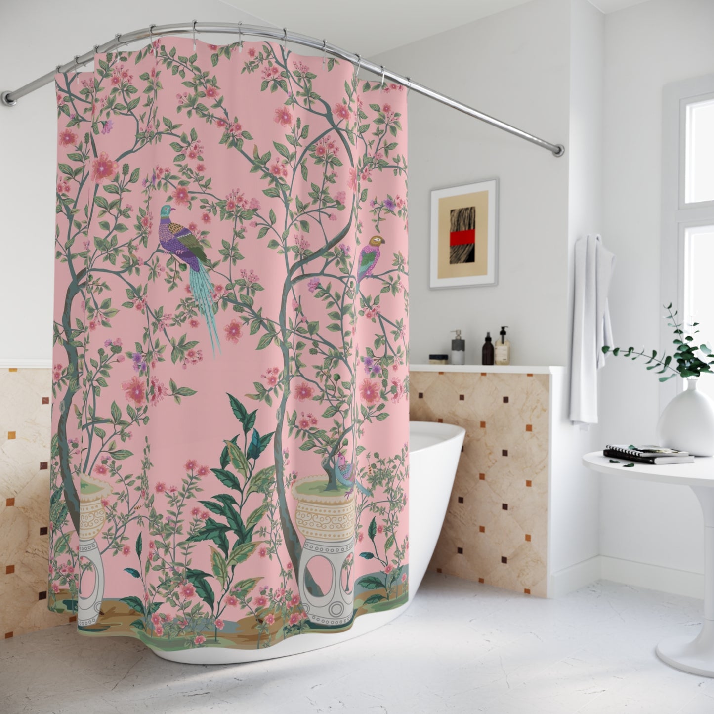 Pink Chinoiserie Garden Shower Curtain