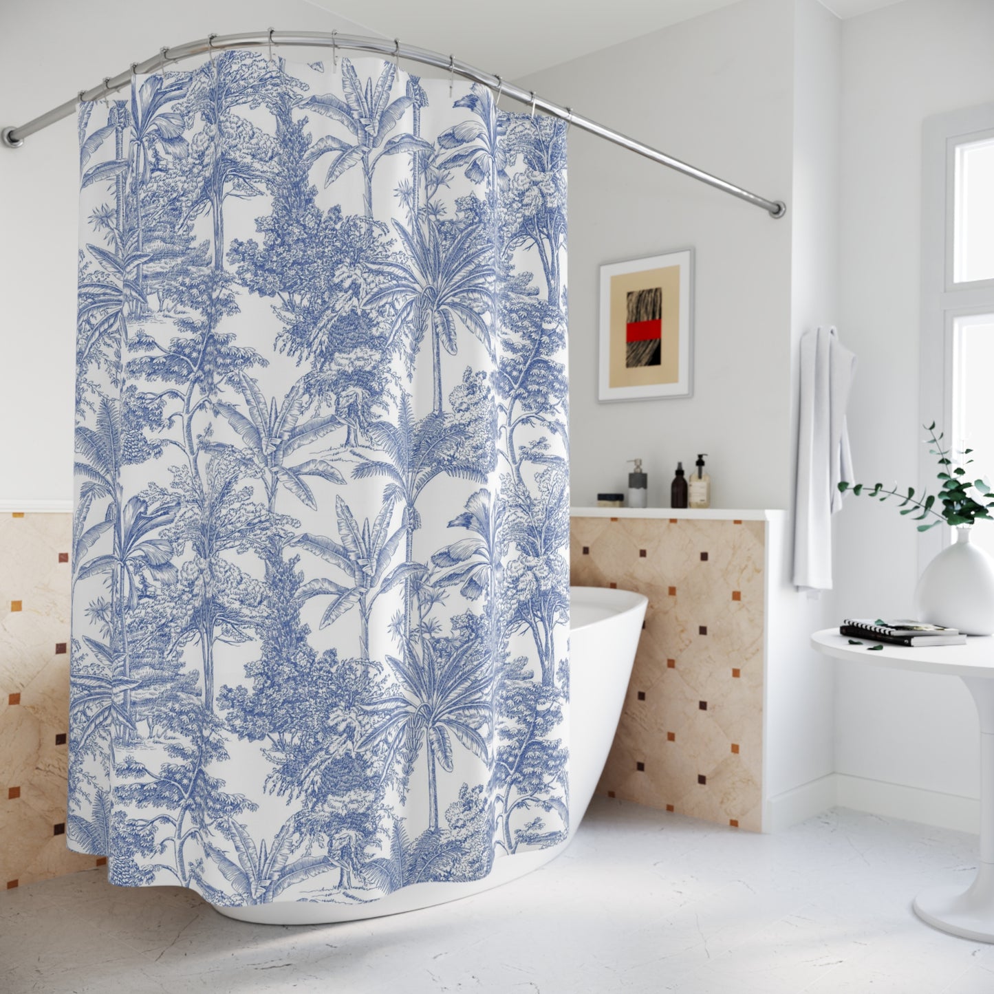 Blue Jungle Leaves Shower Curtain