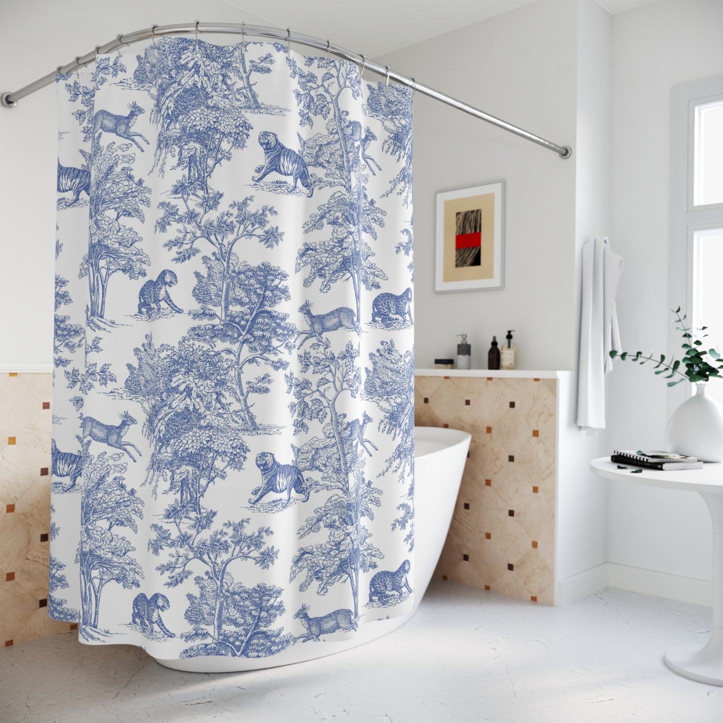 Blue Tiger Jungle Toile Shower Curtain