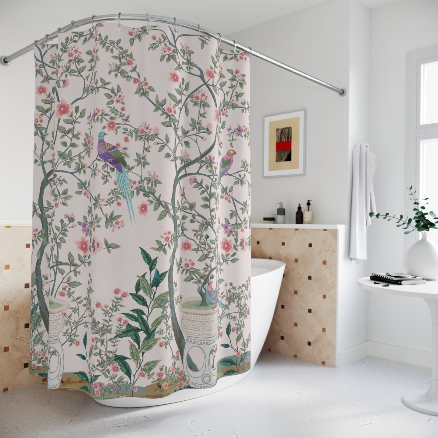 Blush Pink Chinoiserie Garden Shower Curtain