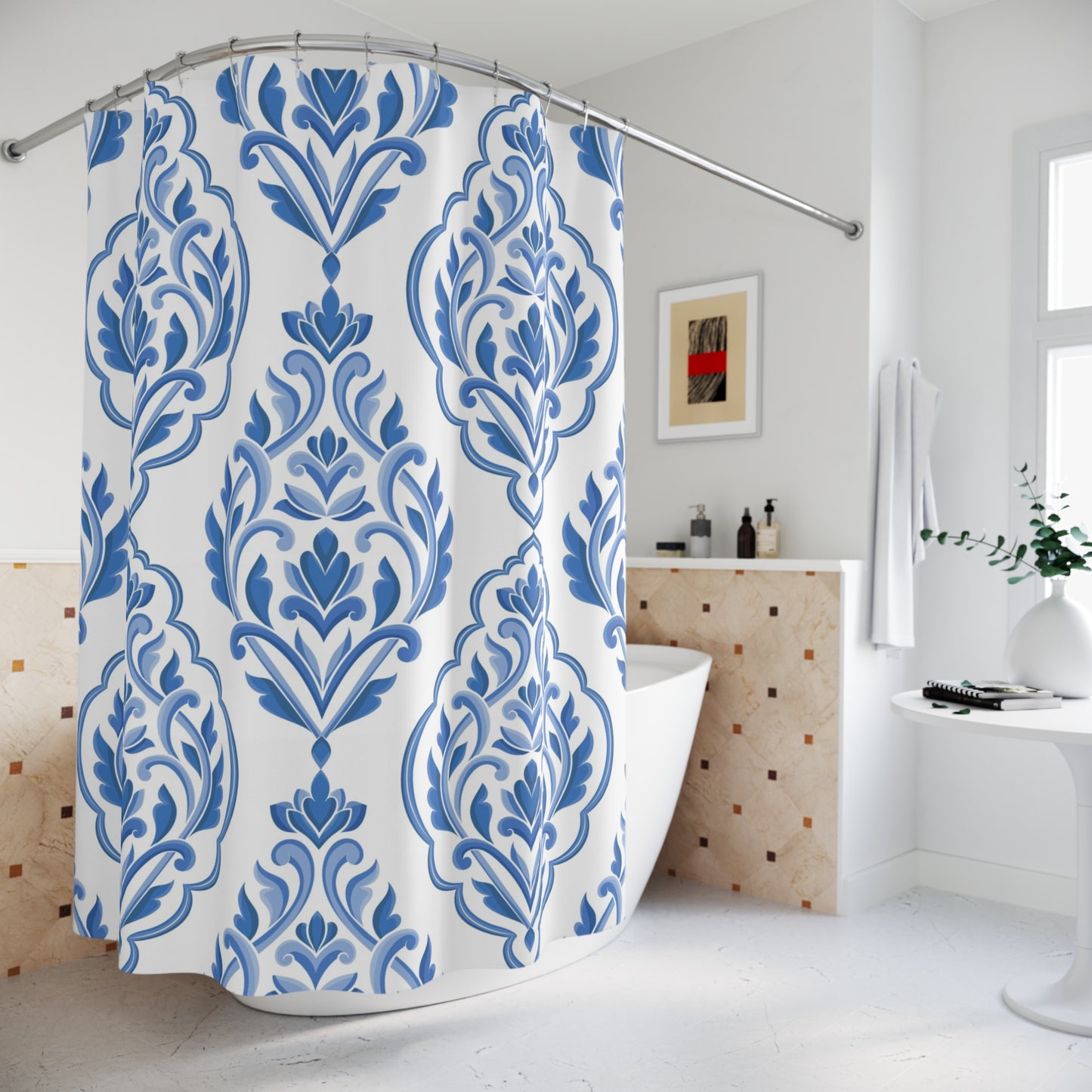 Cavallo Shower Curtain Blue & White