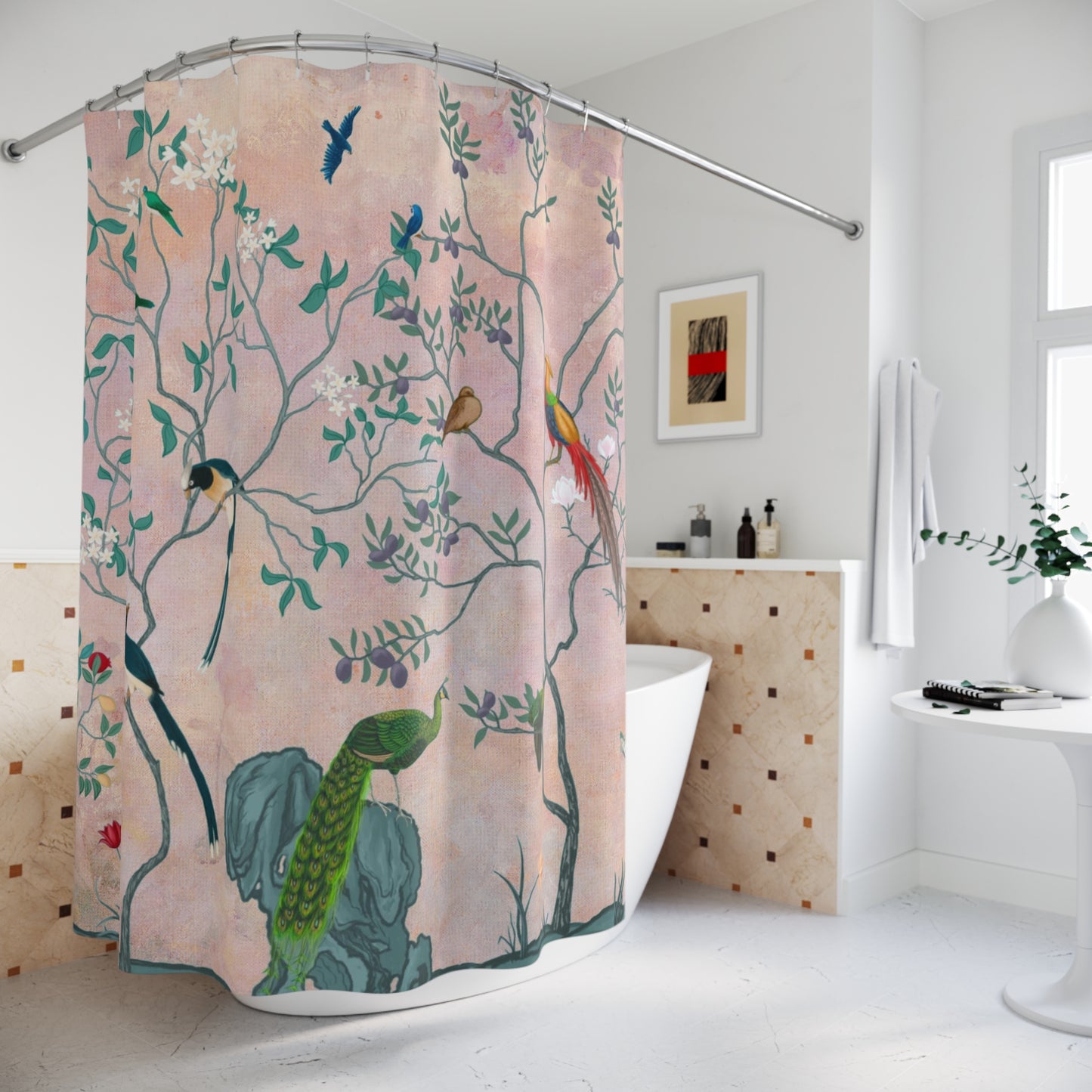 Chinoiserie Blush Pink Oriental Shower Curtain