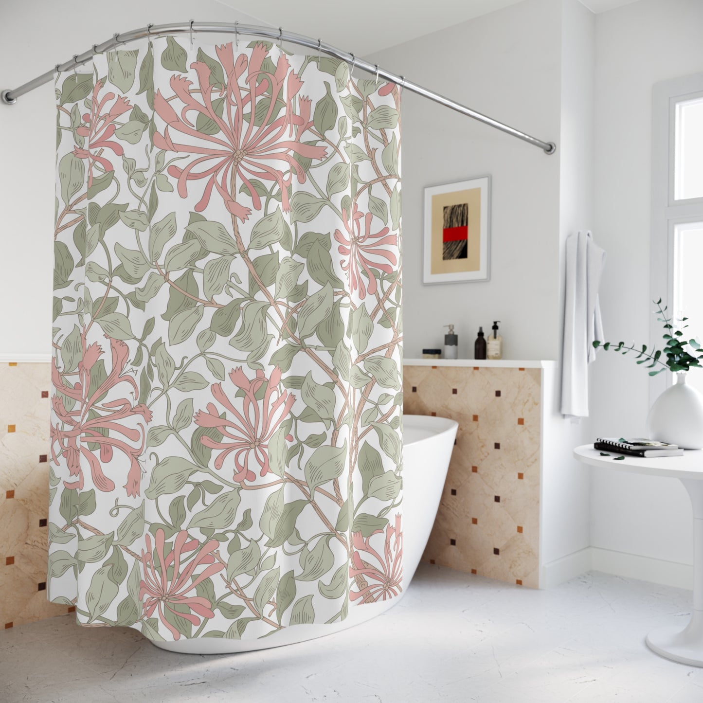 William Morris Honeysuckle Soft Pink & Green Shower Curtain