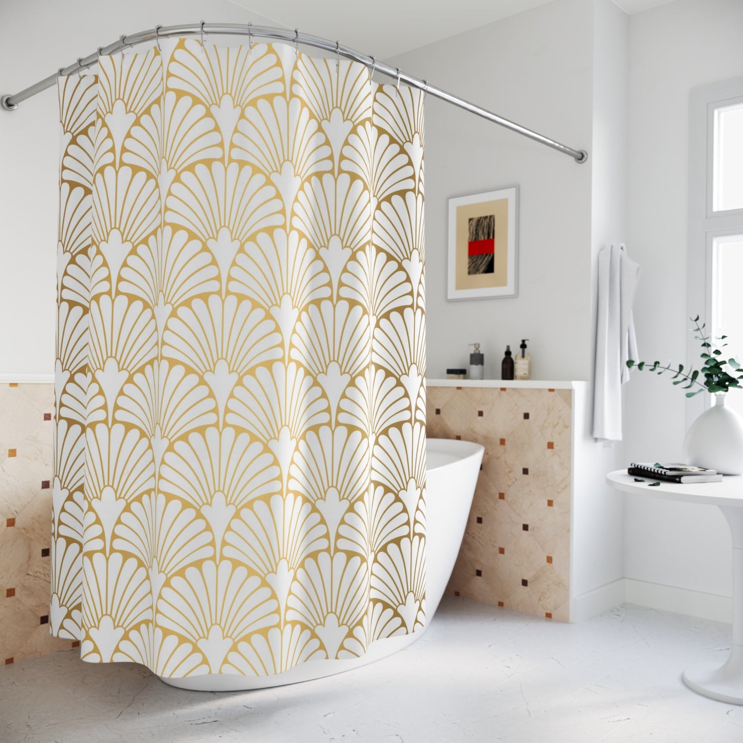 Art Deco Golden Fan Shower Curtain