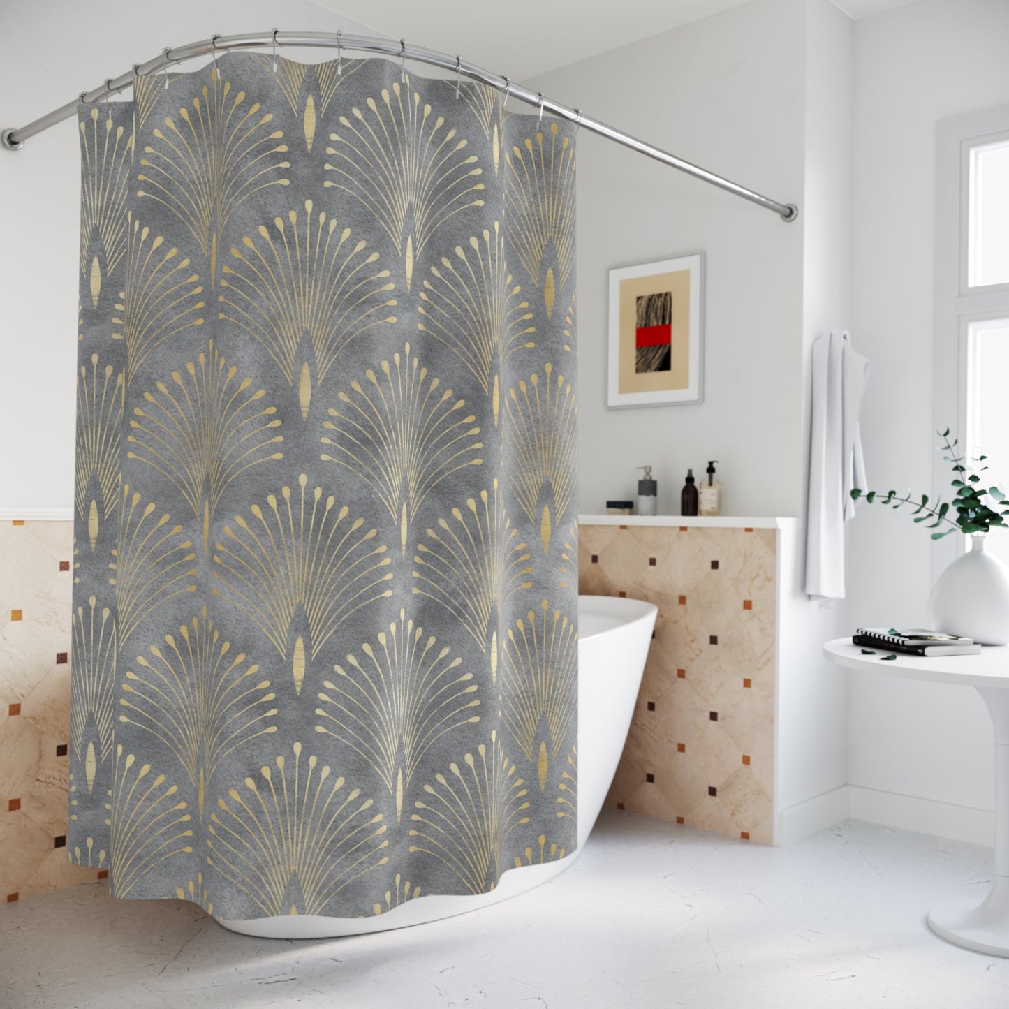 Art Deco Golden Mushroom Shower Curtain