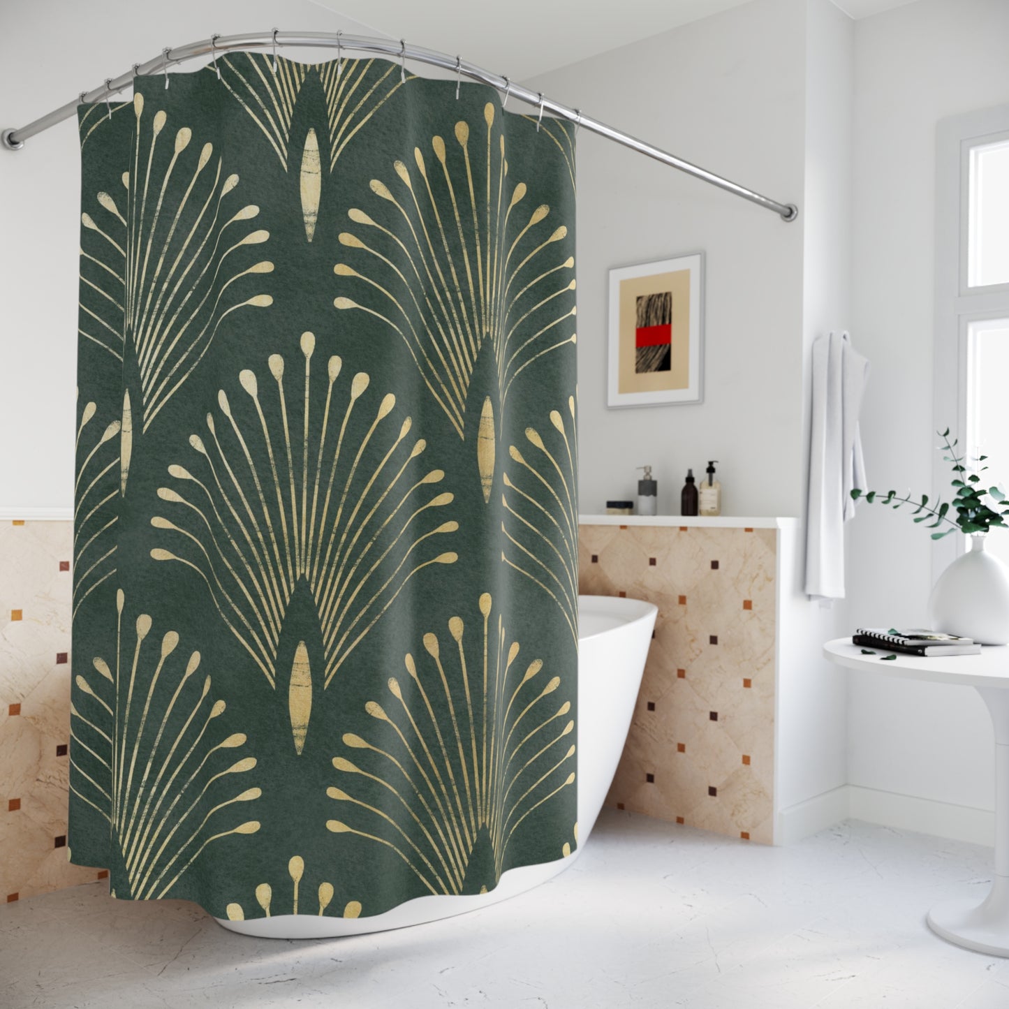 Art Deco Golden Forest Green Shower Curtain