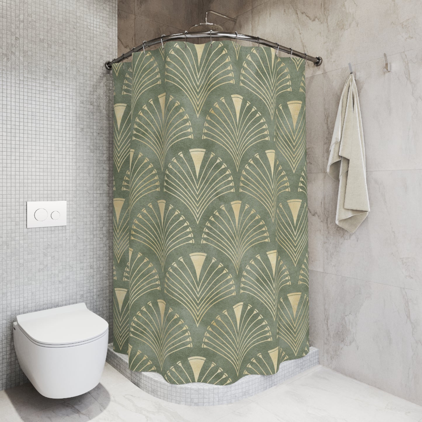 Art Deco Golden Sage Green Shower Curtain