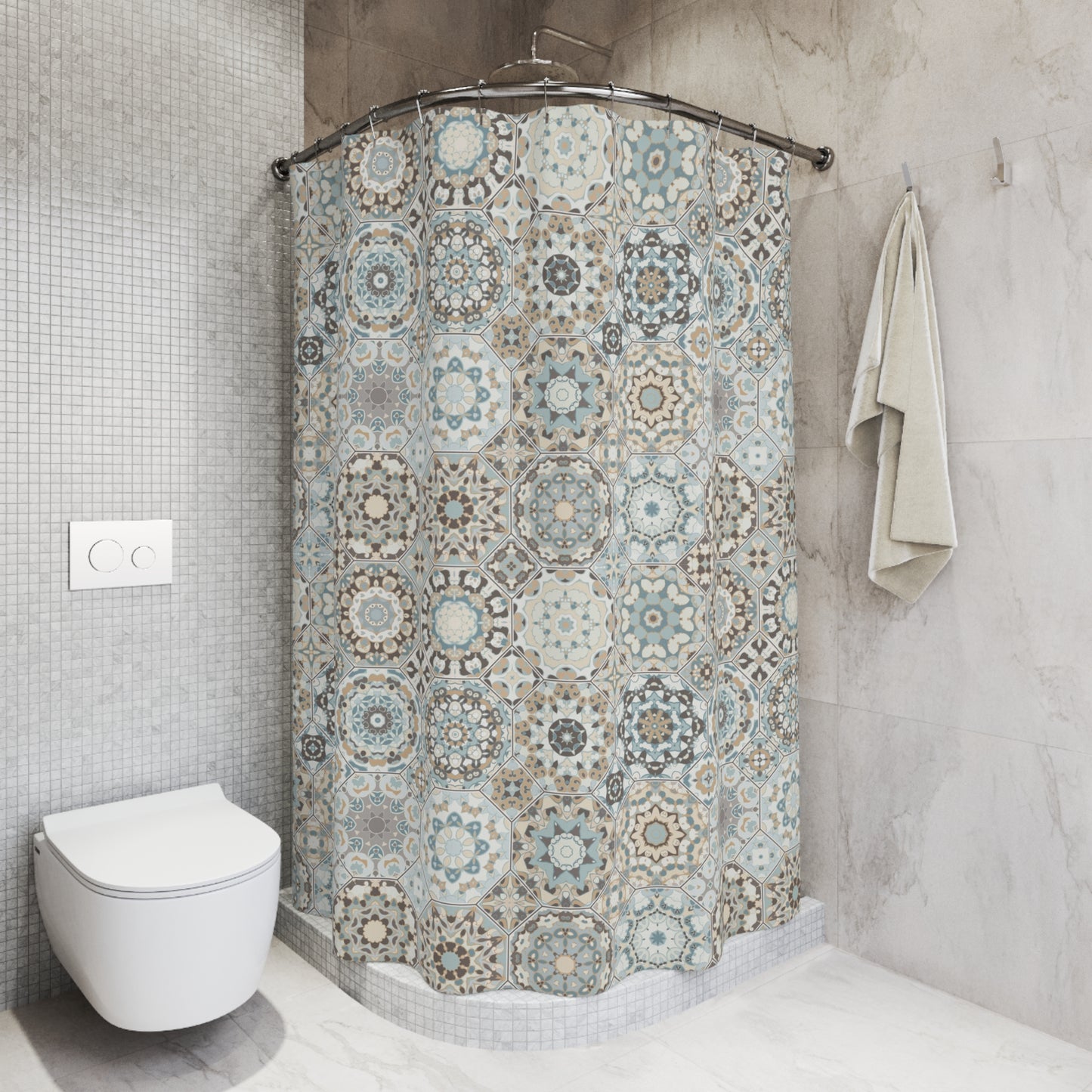 Azulejos Shower Curtain Beige Blue