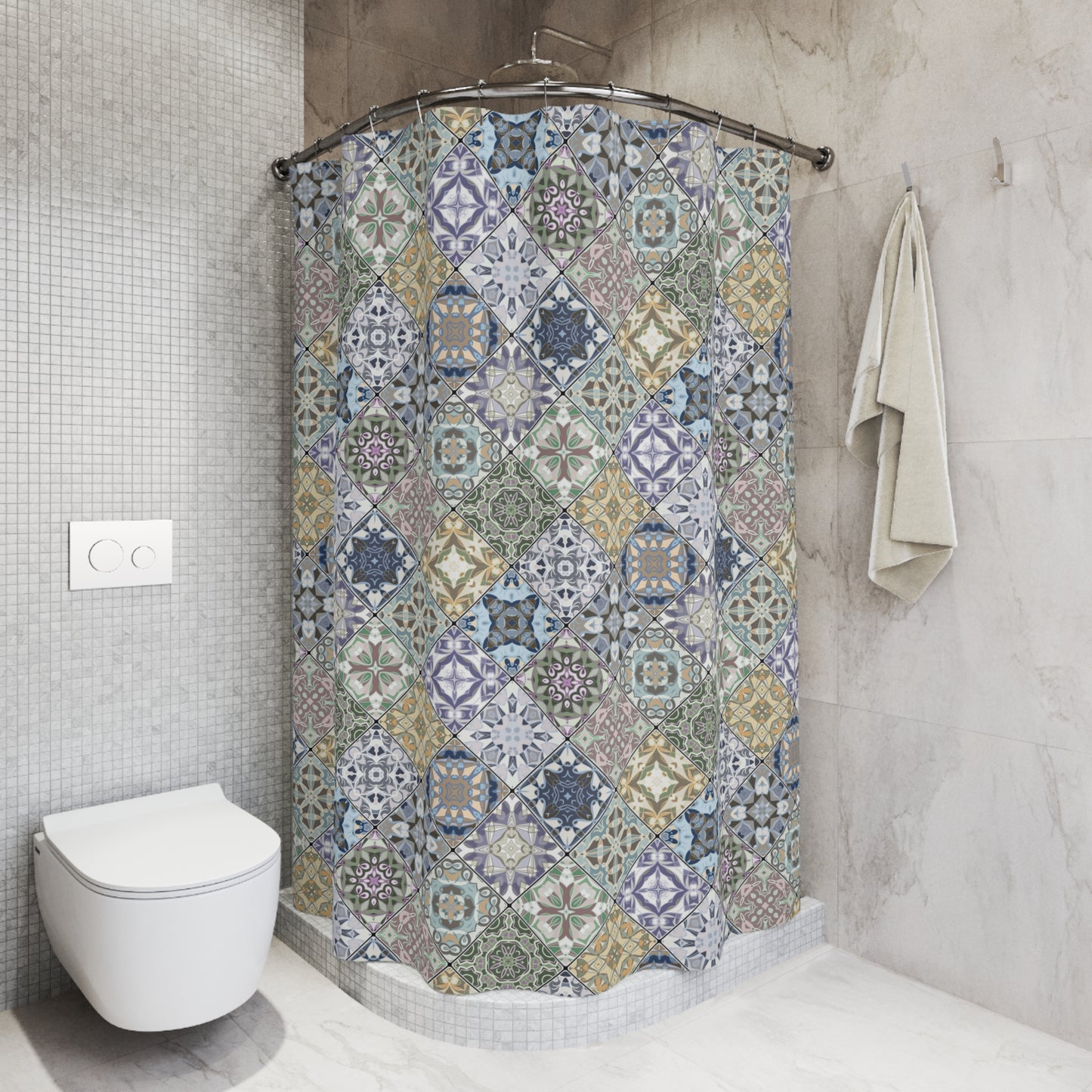 Azulejos Shower Curtain Blue Multi