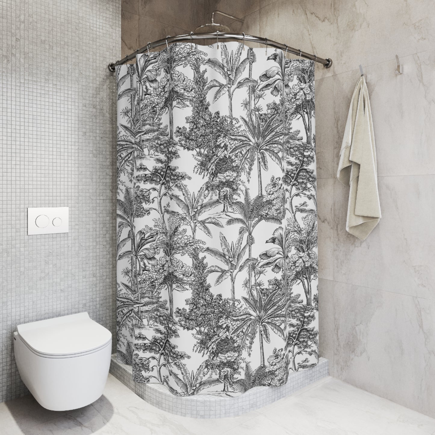 Black Jungle Leaves Shower Curtain