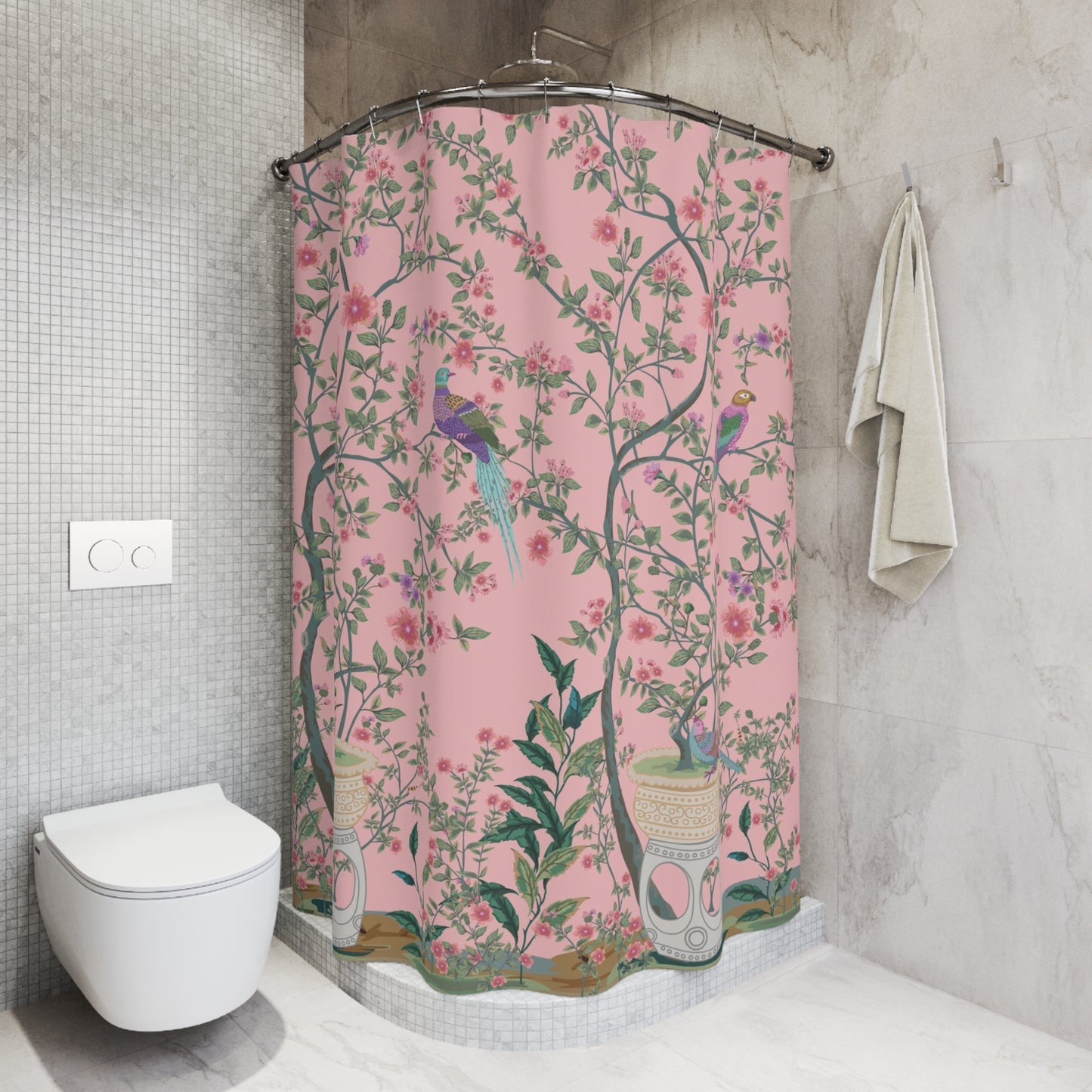 Pink Chinoiserie Garden Shower Curtain