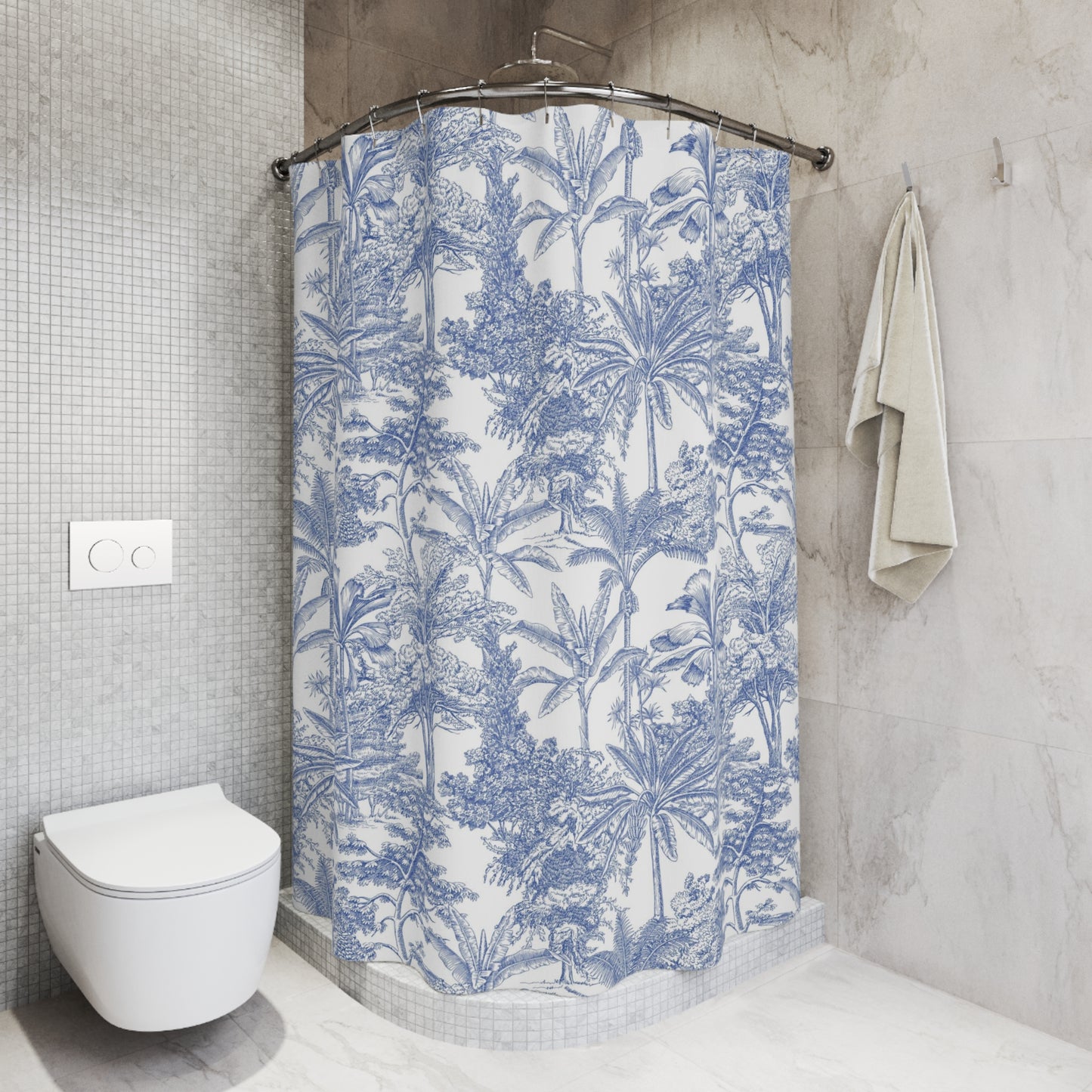 Blue Jungle Leaves Shower Curtain