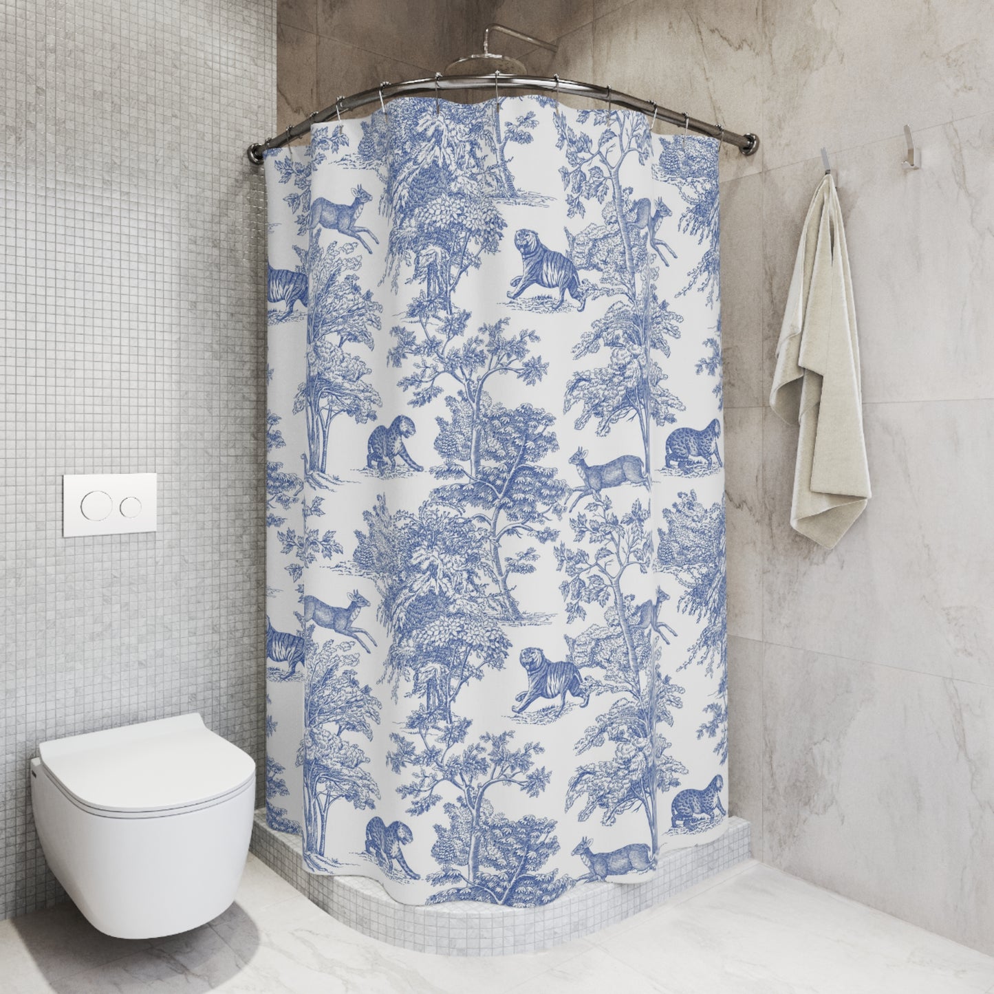 Blue Tiger Jungle Toile Shower Curtain