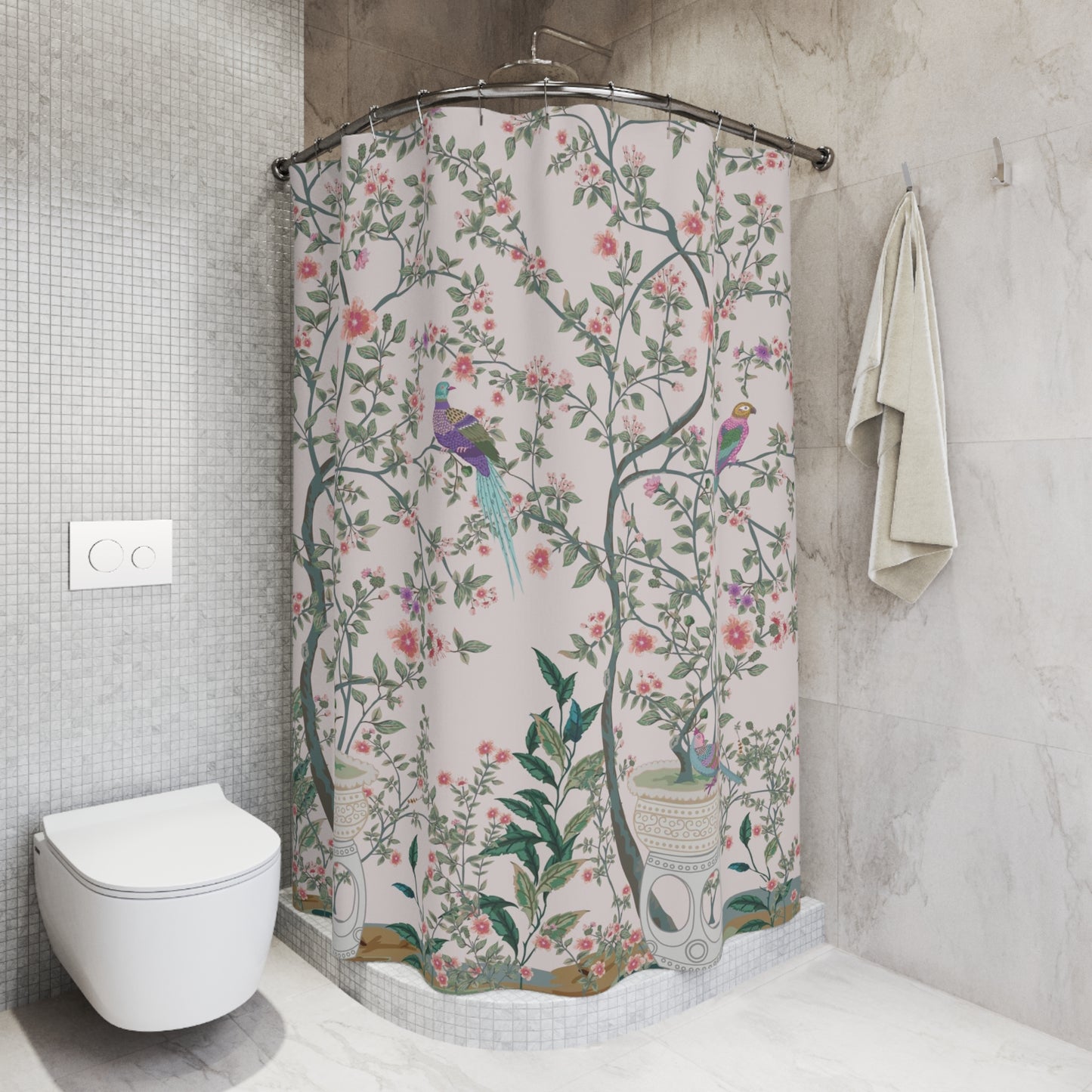 Blush Pink Chinoiserie Garden Shower Curtain