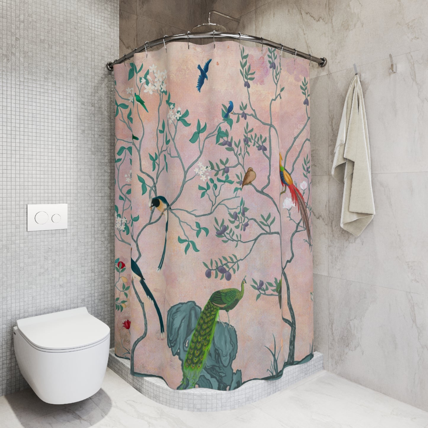 Chinoiserie Blush Pink Oriental Shower Curtain