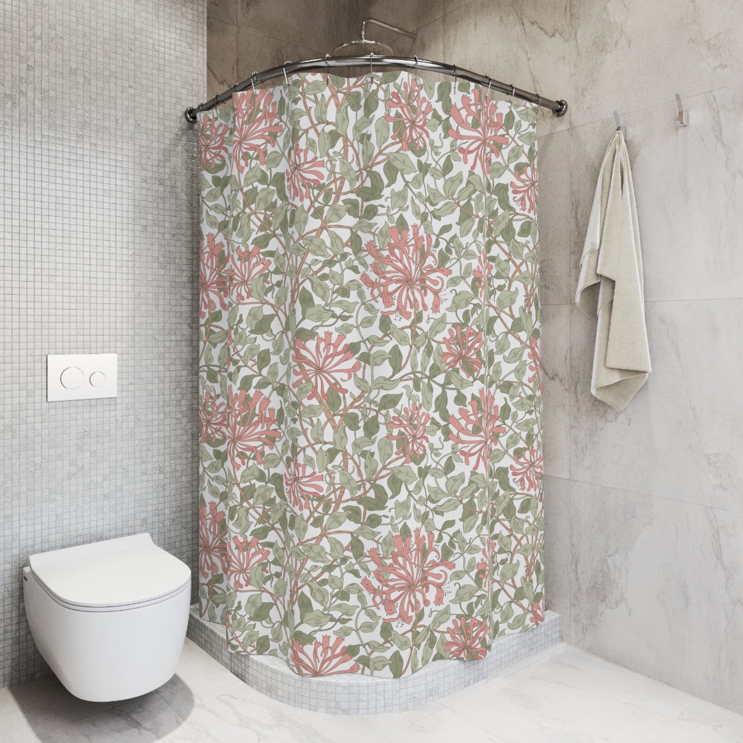 William Morris Shower Curtain Honeysuckle Green Pink