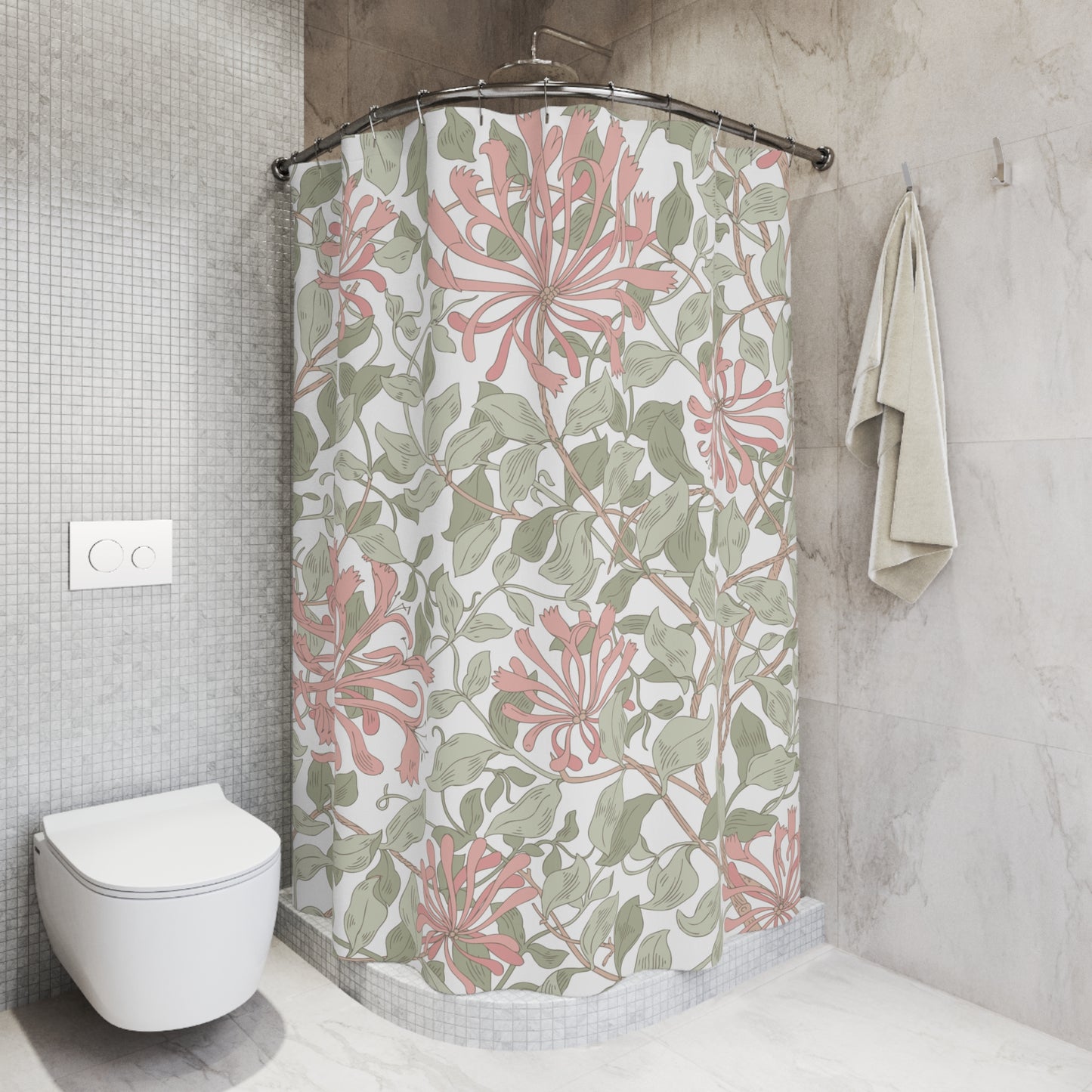 William Morris Honeysuckle Soft Pink & Green Shower Curtain