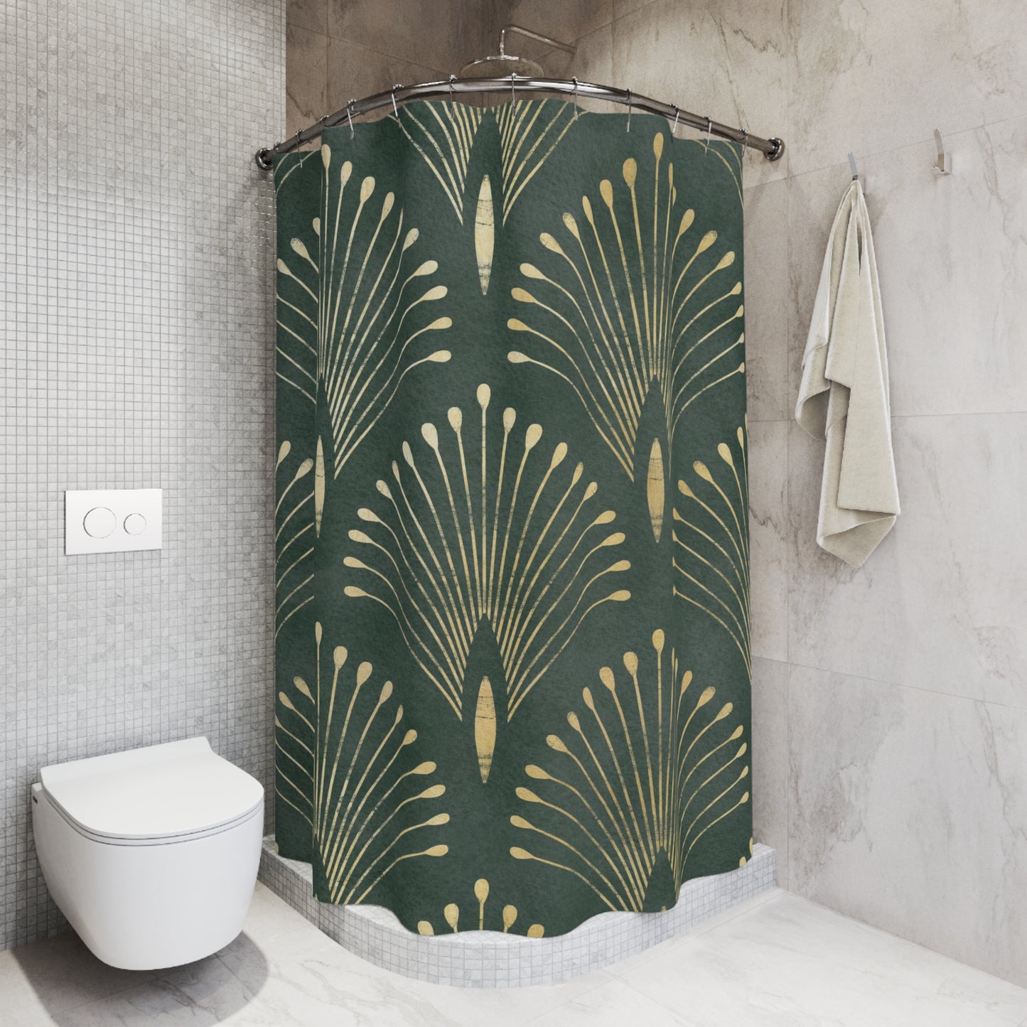 Art Deco Golden Forest Green Shower Curtain