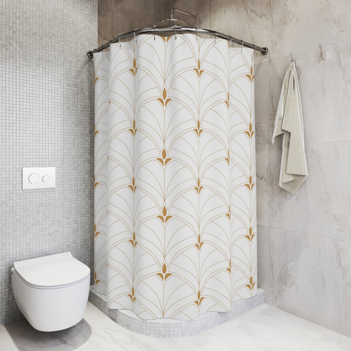 Art Deco Shower Curtain White & Gold