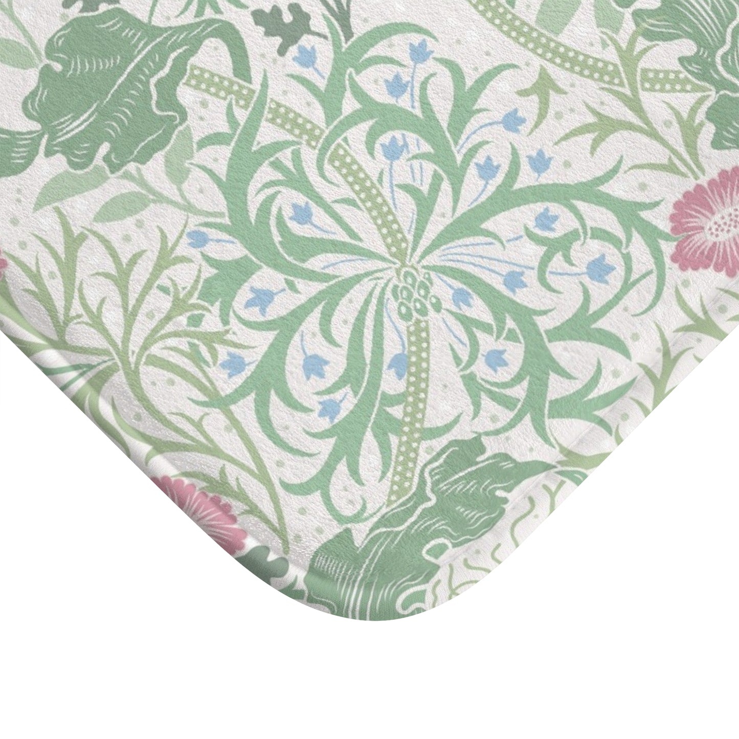 William Morris Bath Mat Seaweed Mint Green & Pink