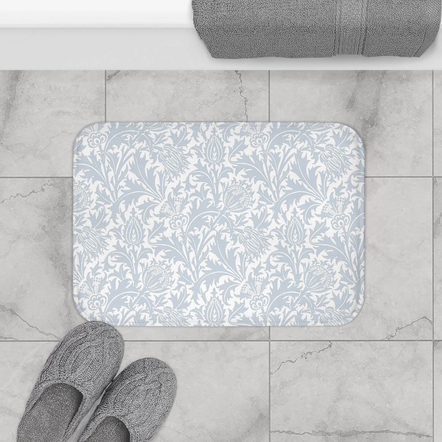 William Morris Bath Mat Thistle Silver Blue Gray