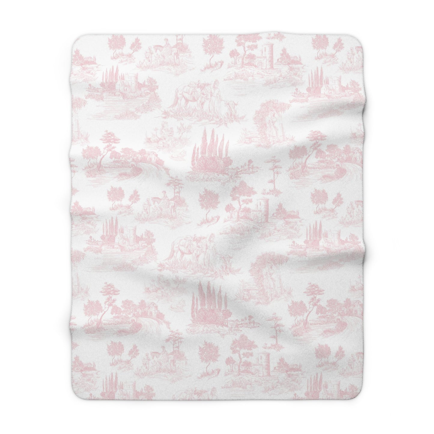 Light Pink Toile de Jouy Fleece Lined Blanket