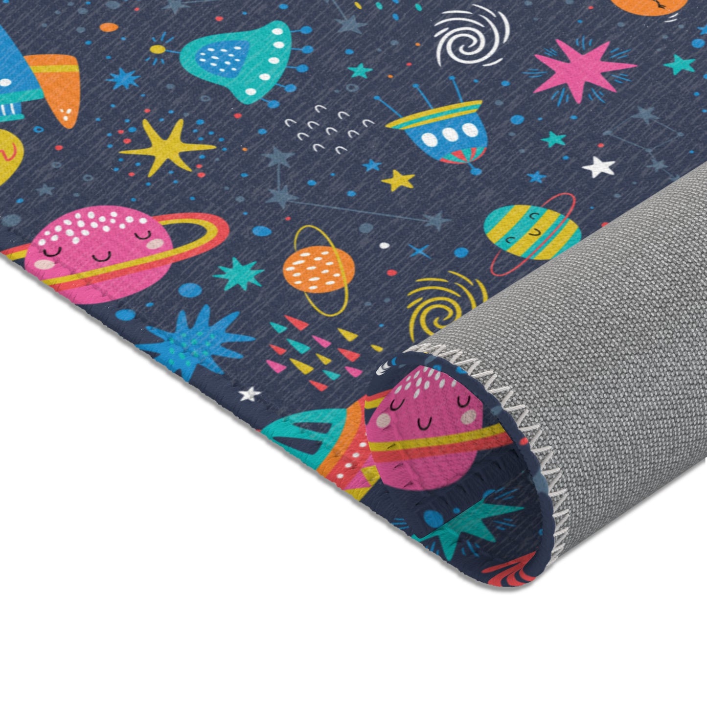 Colorful Cosmic Space Rockets Nursery Rug Play Mat