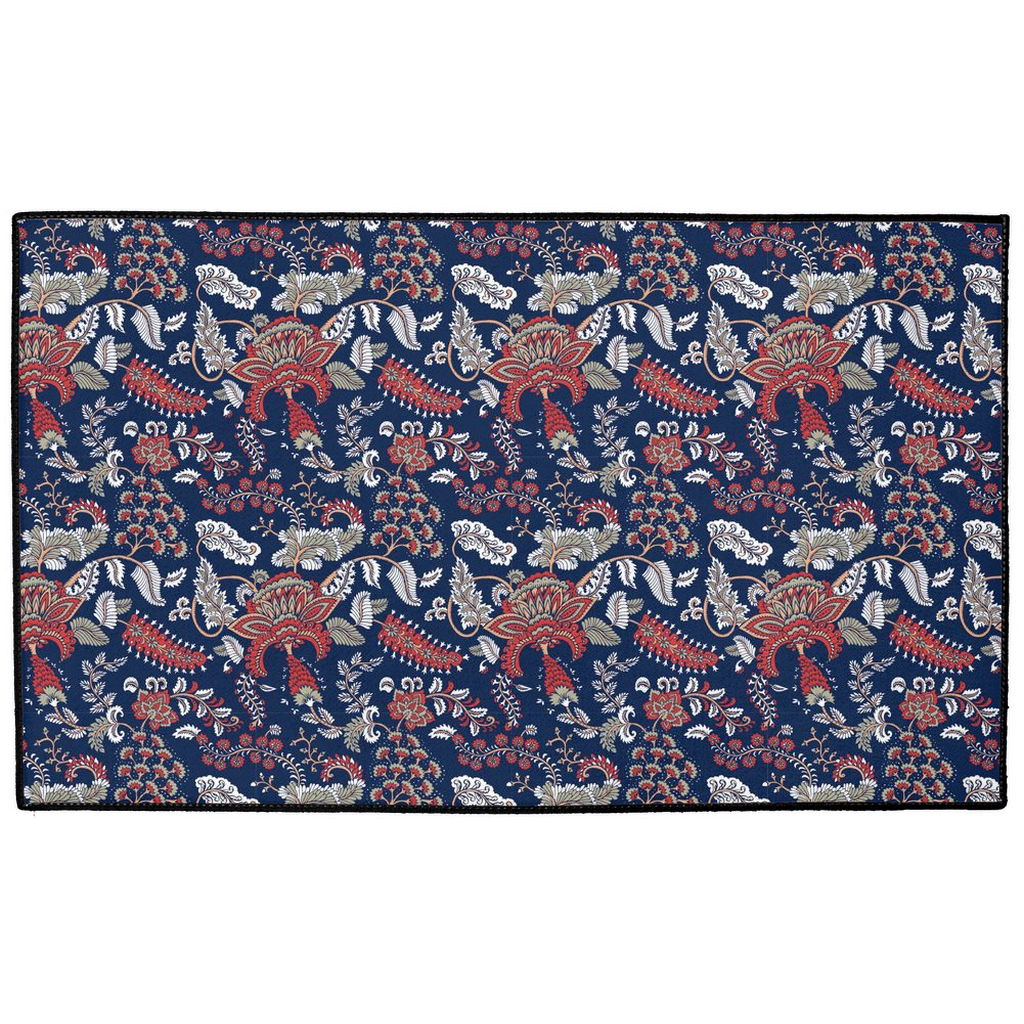 Blenheim Chintz Indoor/Outdoor Floor Mat Navy Blue Red