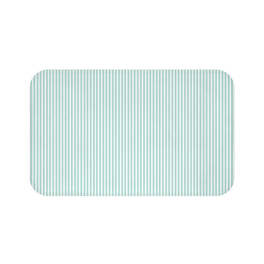 Seersucker Stripe Bath Mat Aqua Mint & White