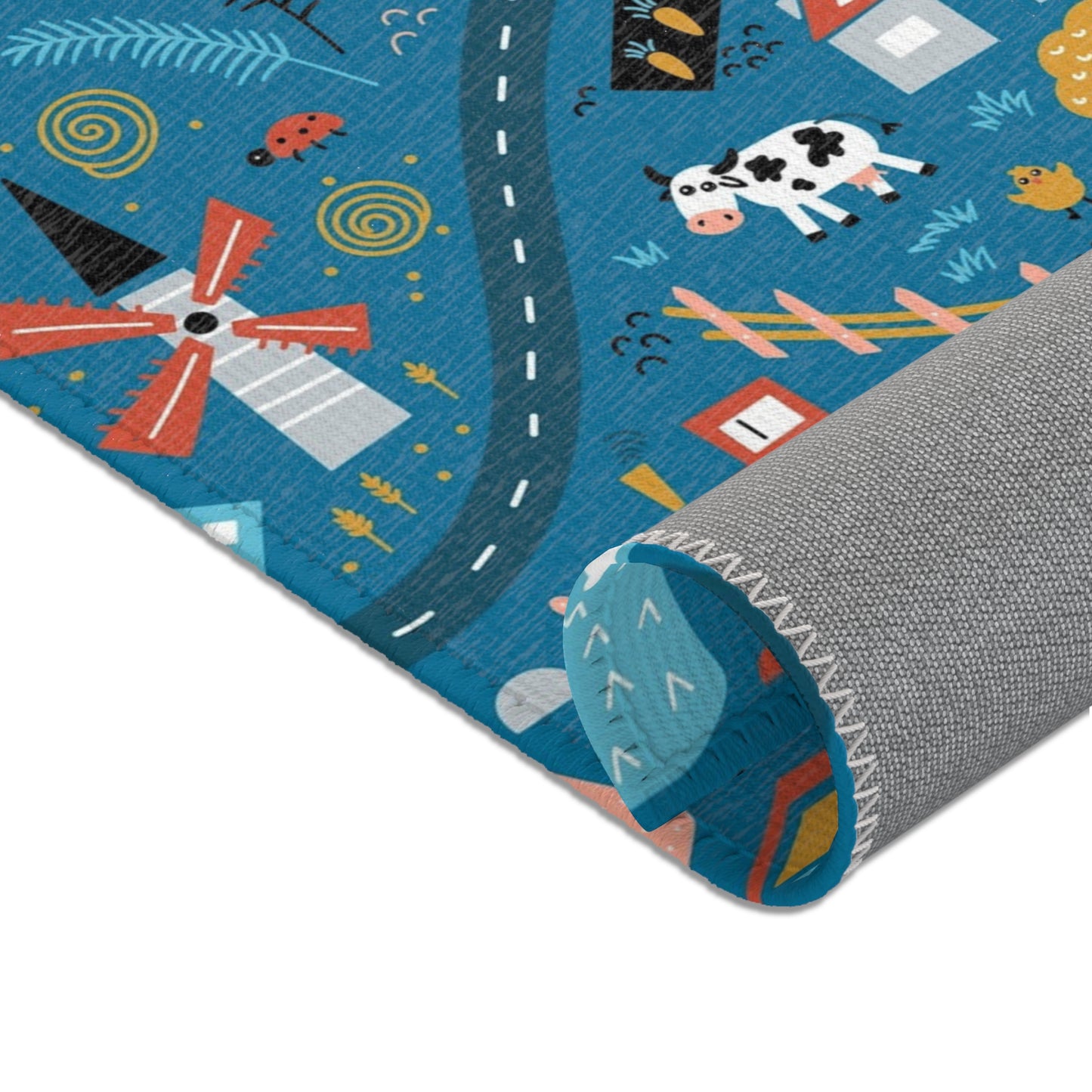 Magical Town Road Map Blue Nursery Rug Play Mat