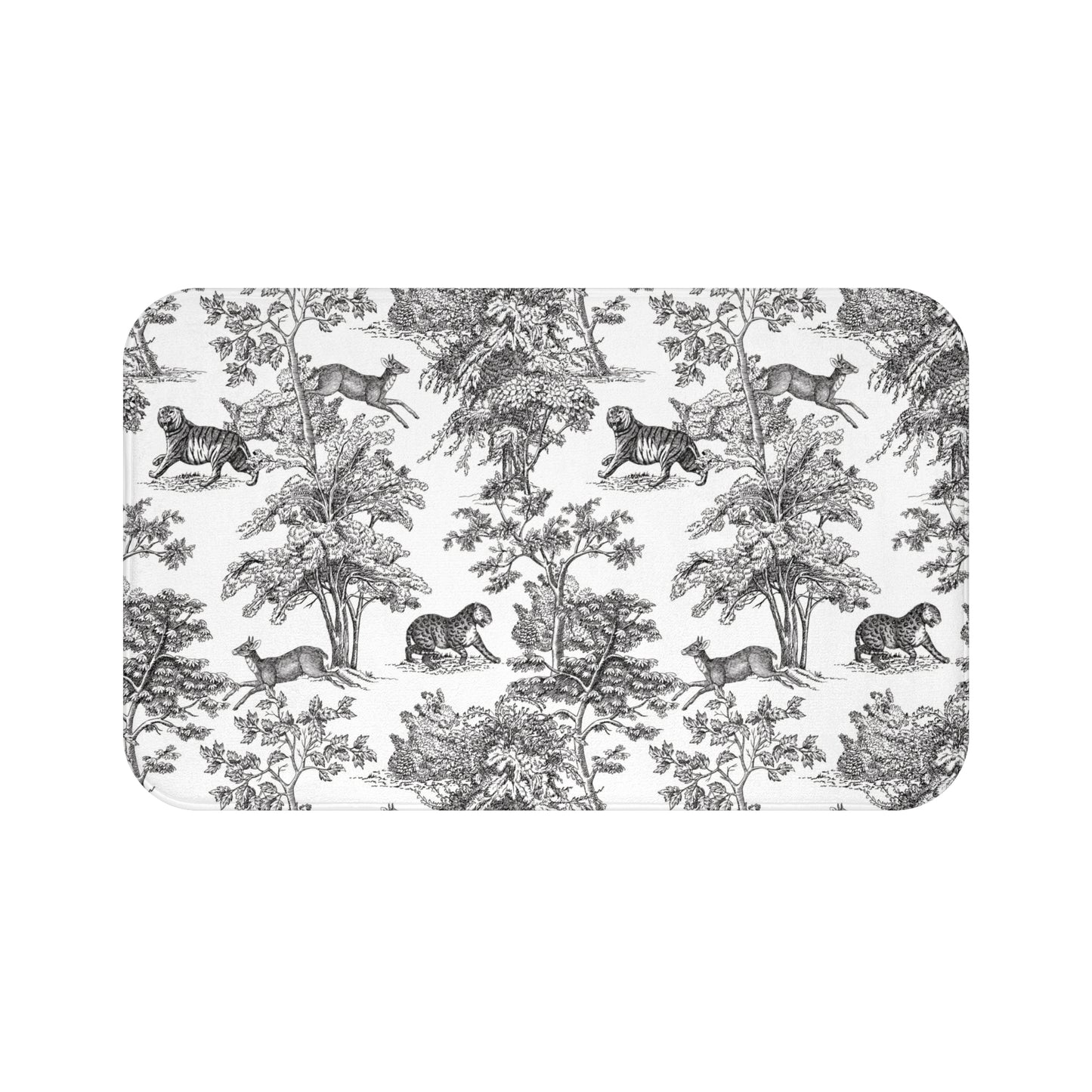 Chinoiserie Bath Mat Exotic Tiger Jungle Black