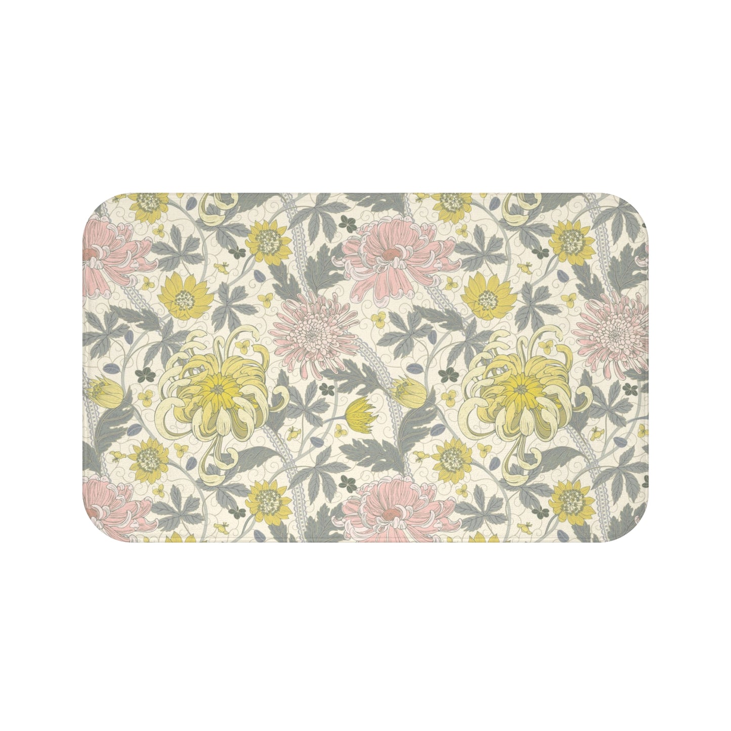 William Morris Bath Mat Lemon Pink Floral