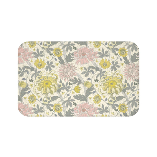 William Morris Bath Mat Lemon Pink Floral