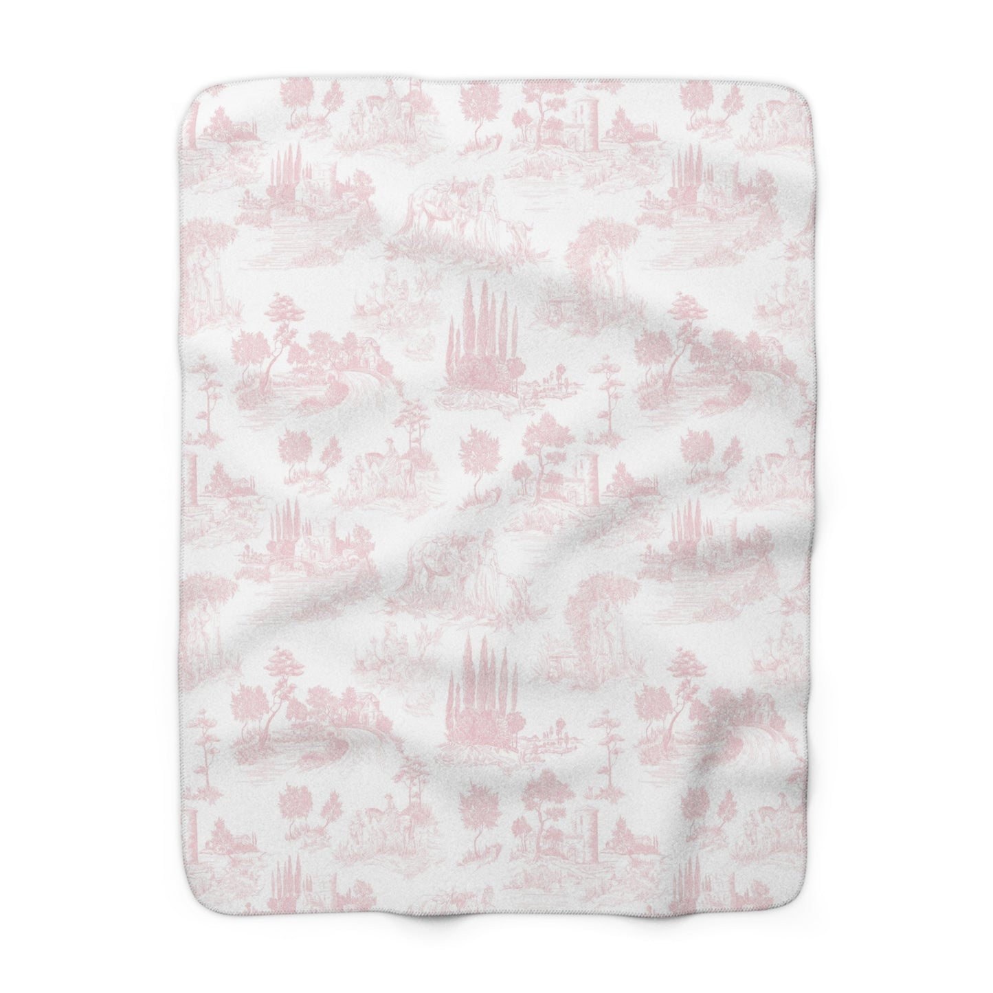 Light Pink Toile de Jouy Fleece Lined Blanket